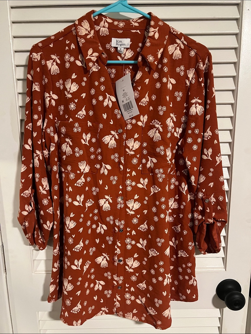 Kim Rogers Rust and White Floral Button-Up Tunic